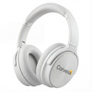 A pair of white Corvexa wireless over-ear headphones featuring Bluetooth connectivity and active noise cancellation, designed for immersive audio experiences, hands-free calls, and comfortable extended wear, ideal for commuting, work, and entertainment.