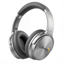 A pair of silver Corvexa wireless over-ear headphones with a brushed metal finish and dark grey earcups, featuring Active Noise Cancelling (ANC) for immersive audio experiences. These Bluetooth headphones are designed for comfort during long listening sessions, ideal for music, calls, and travel.