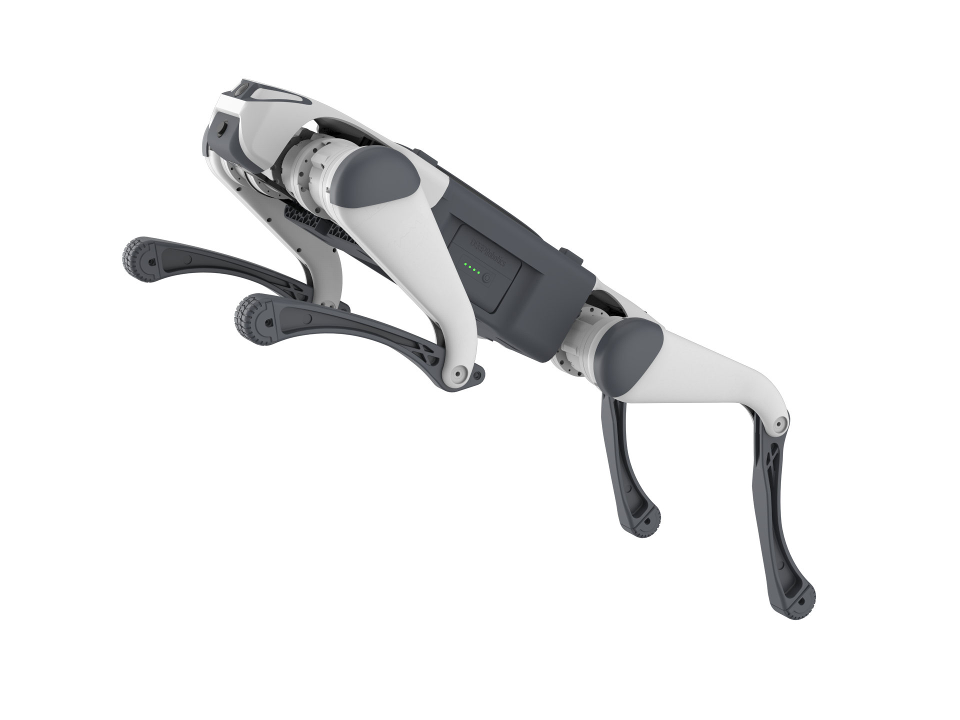 A white and gray DEEP Robotics Lite3 Basic quadruped robot, designed for education, research, and industrial inspection, showcasing its advanced mobility and autonomous navigation capabilities on challenging terrains. The robot features a modular design and supports open SDK for custom development.