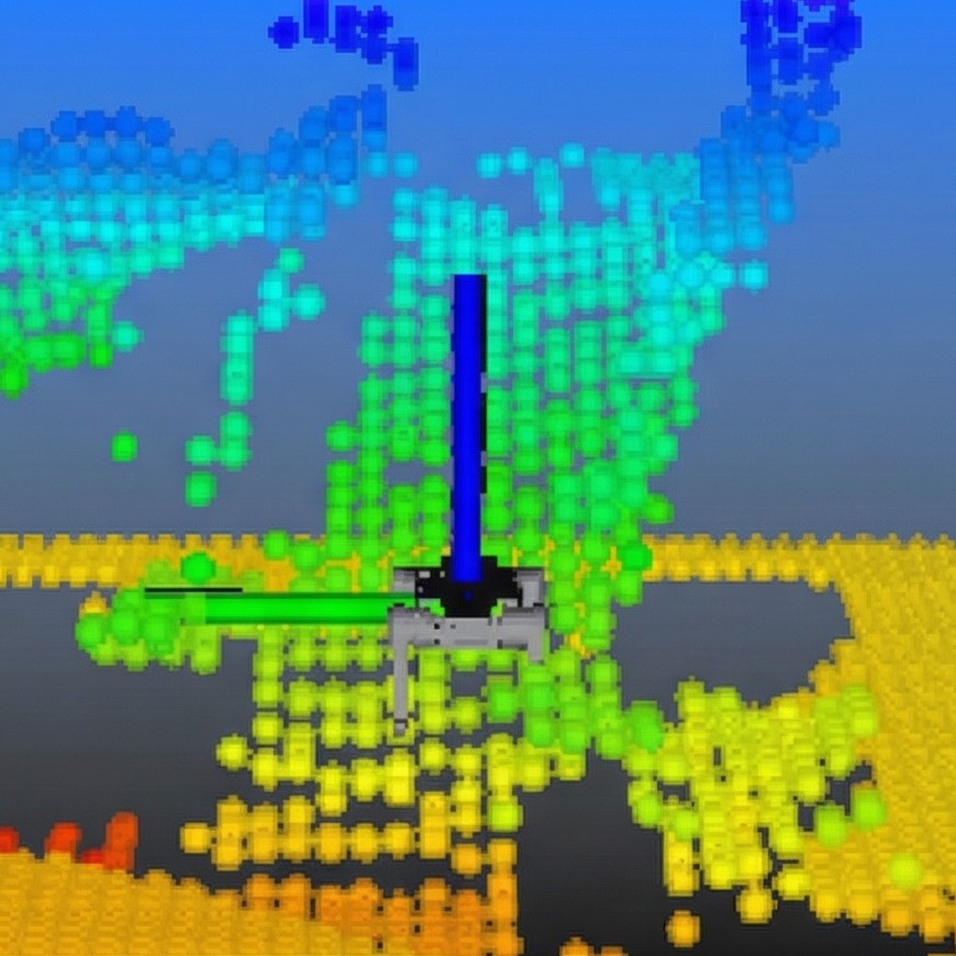 A DEEP Robotics Lite3 quadruped robot demonstrating real-time 3D awareness through multi-sensor fusion, generating a colorful 3D point cloud map of its environment. This advanced robotic dog utilizes technologies like LiDAR and depth cameras for autonomous navigation, obstacle avoidance, and environmental perception in research and industrial applications.