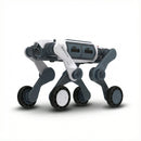 A white and dark grey DEEP Robotics Lynx M20 Pro wheeled-legged quadruped robot stands on a white background, showcasing its hybrid design for industrial inspection and autonomous navigation in challenging environments, equipped with LiDAR and cameras for 360-degree perception.