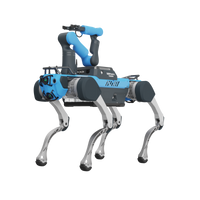 A blue DEEP Robotics X30 Pro quadruped robot, configured for education and research, stands on a black background. It features advanced sensors like cameras and is designed for autonomous navigation and traversing complex terrains, ideal for teaching robotics fundamentals and developing locomotion algorithms.